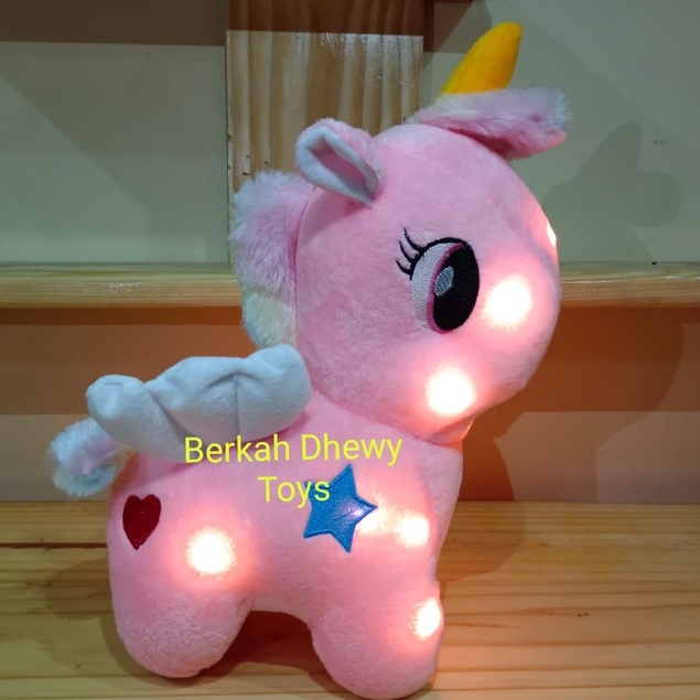 Boneka Kuda Poni Unicorn Rainbow Led Bisa Nyala/Boneka Unicron Bertanduk Pelangi Lucu Imut Murah