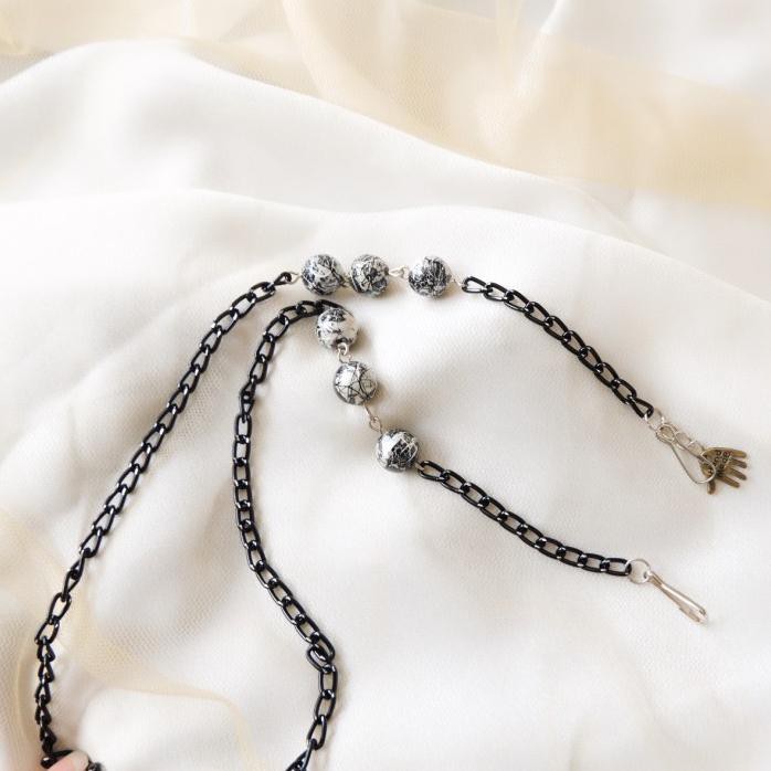 Merte - Strap Masker Rantai Hitam / Strap Kacamata / Gantungan Masker - Batu Kotak, Strap Masker