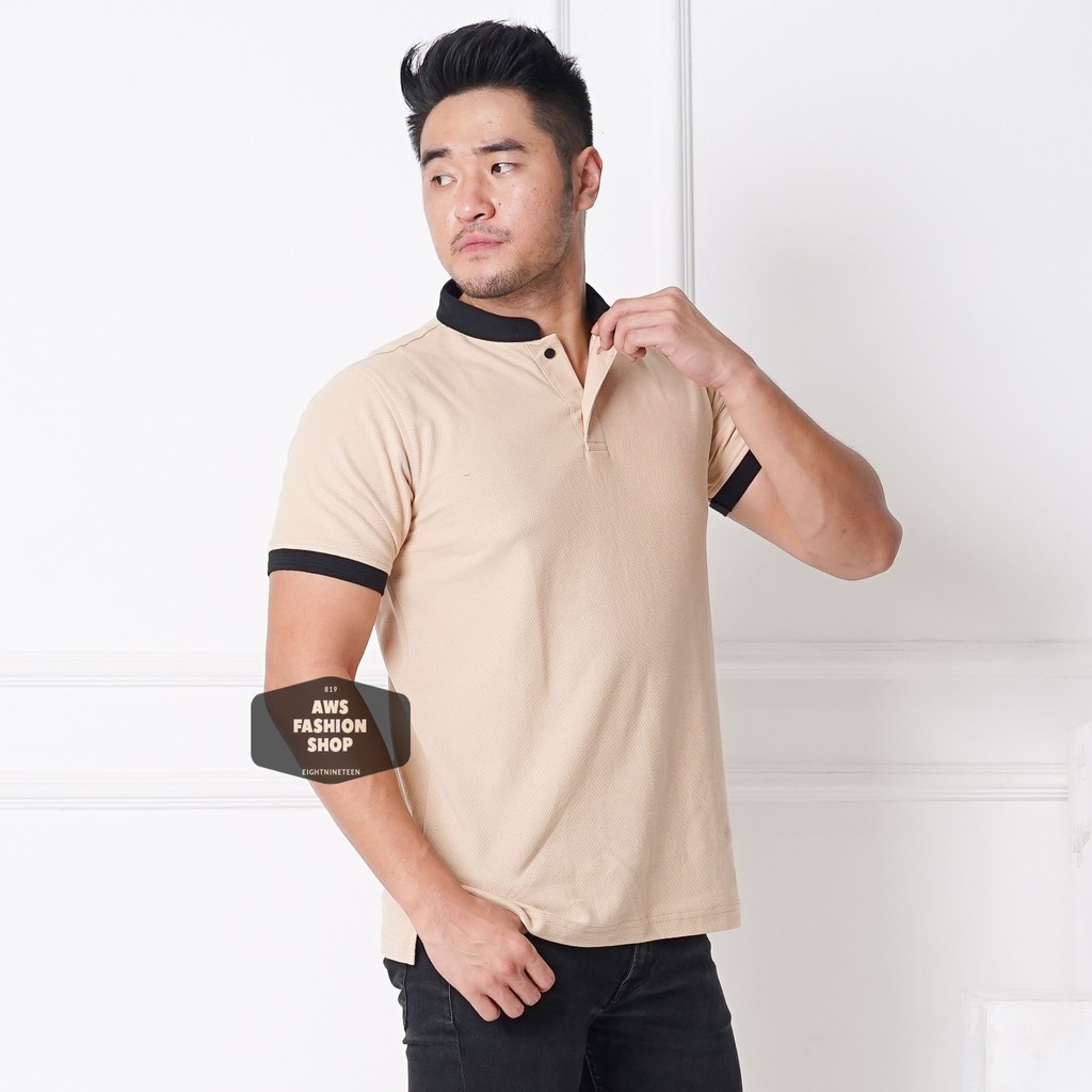 Kaos Polo Pria Polo Shirt Kerah Shanghai  Lengan Pendek Mocca Coklat Susu BIG SIZE JUMBO XXL / 3XL