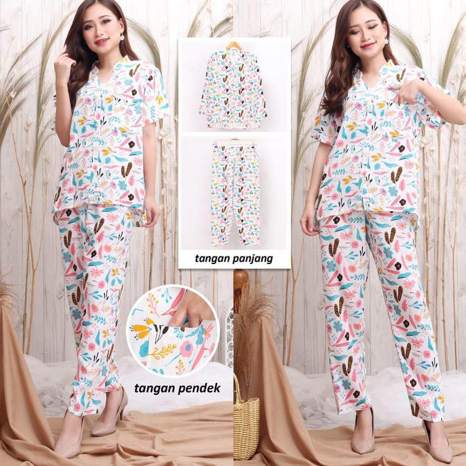Baju Tidur Piyama Wanita One Set Busui Amro Katun Rayon Premium - Putih Tokojanbuja