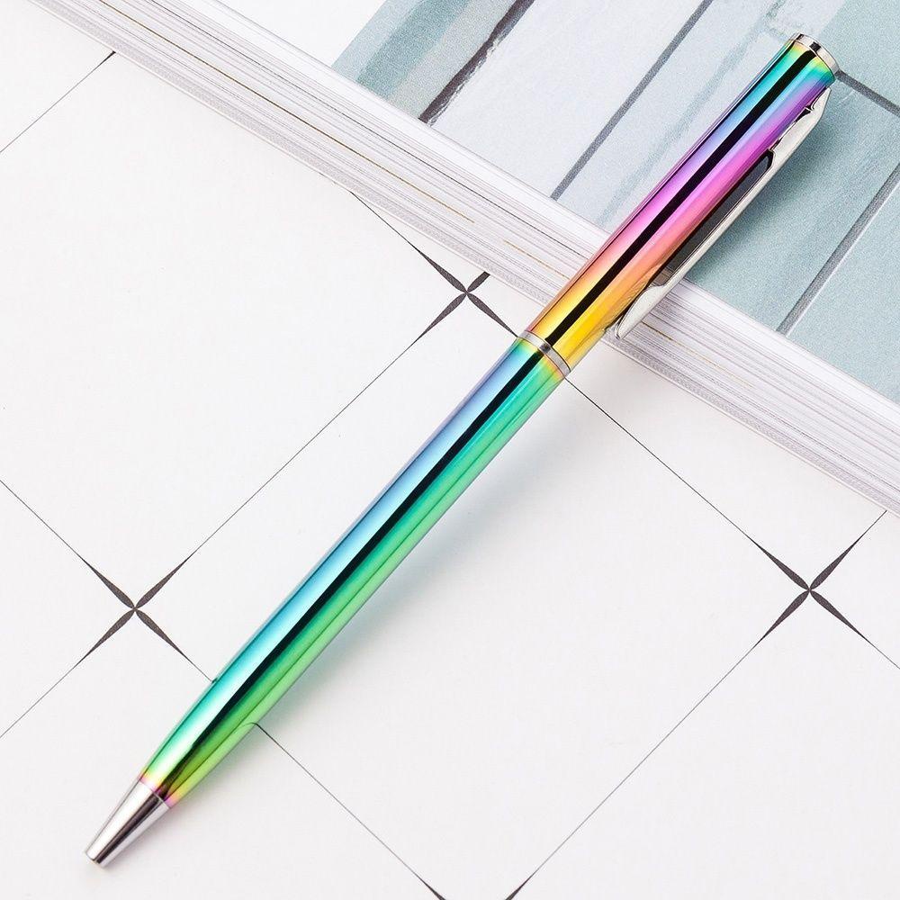 [Elegan] Bolpoin Rainbow Warna Warni Batang Berputar Stainless Steel Perlengkapan Kantor Pulpen Iklan