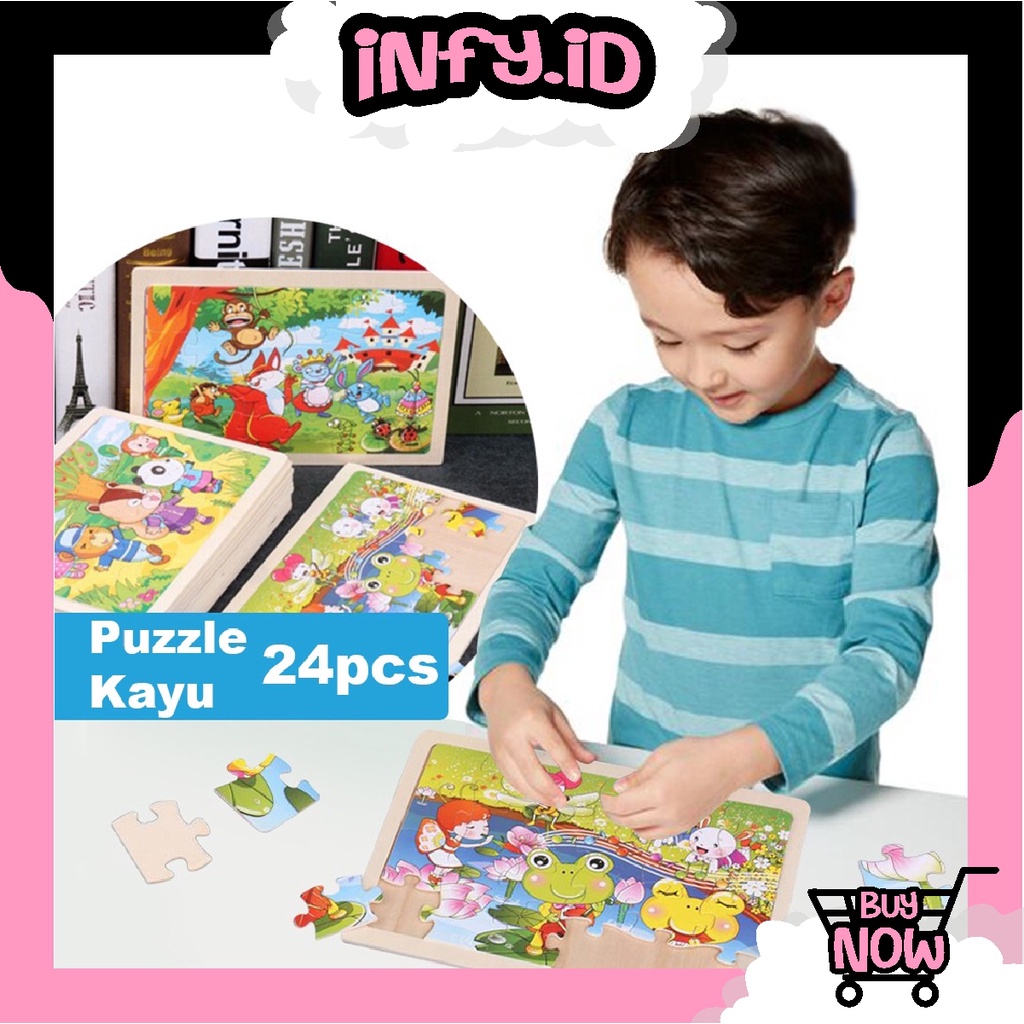 INFY - T004 Mainan Edukatif / Jigsaw Puzzle / Puzzle Kayu Gambar Kecil 24 Keping Lucu