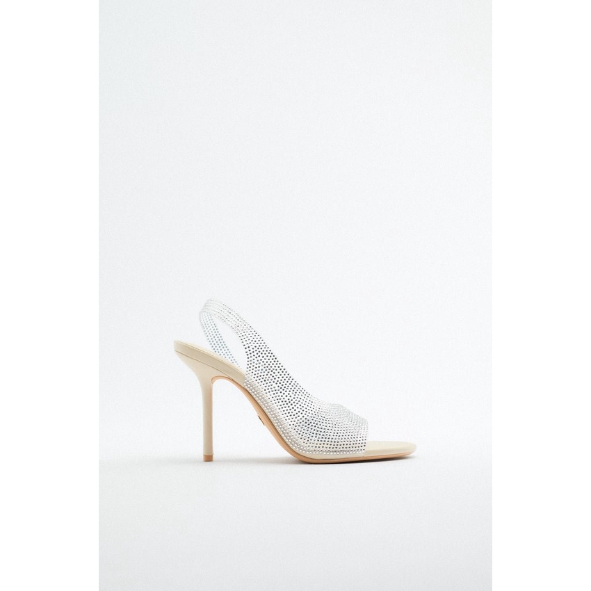 Zara Heeled Vinyl Sandals With Rhinestones High Heels Heel Sandal 00536