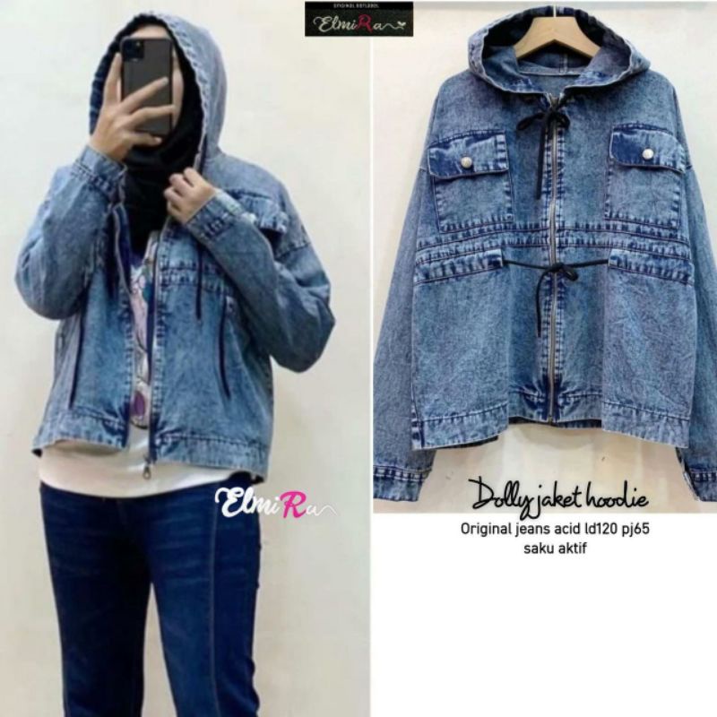 DOLLY JAKET HOODIE BY ELMIRA  // JAKET JEANS WANITA JUMBO LD 120