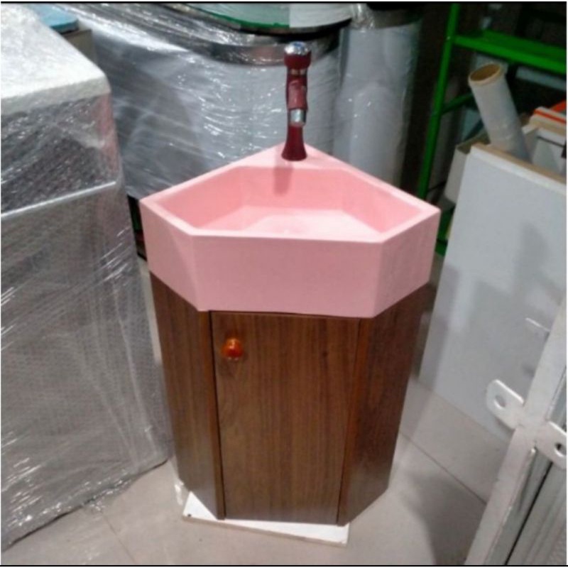 Wastafel sudut gantung set kabinet / wastafel cuci tangan sudut / wastafel kabinet gantung