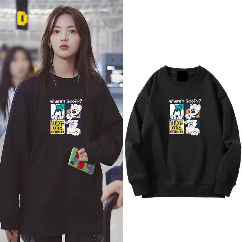 Sweater Oversize Anime Hitam Couple Korean Style Kaos Print