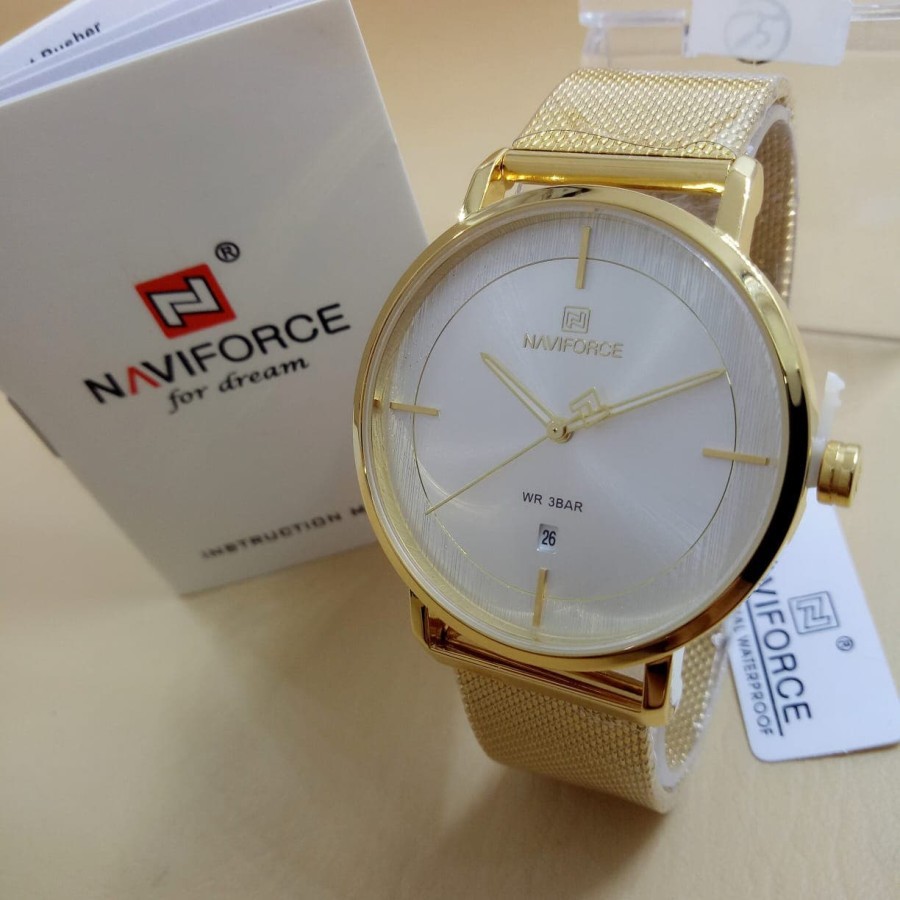 jam tangan pria naviforce  3009 original rantai pasir quartz analog