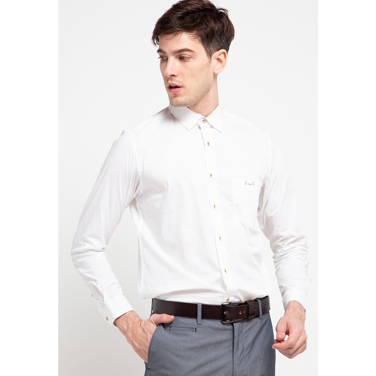 Larusso Kemeja Poplin Pria Panjang Putih Polos H337