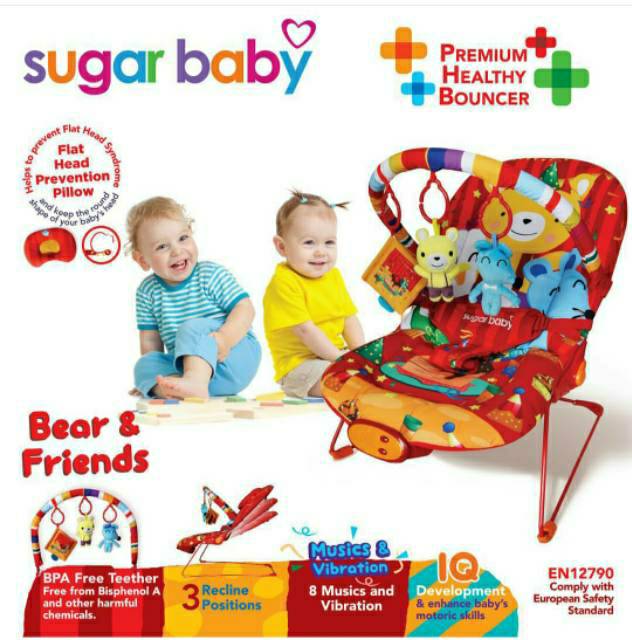 Bouncer Sugar Baby 3 recline posisi bouncer sugarbaby ayunan bayi Sugar Baby Premium Healthy Bouncer Bayi 3 Recline Bear And Friend Merah