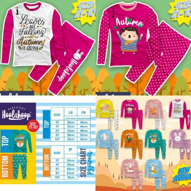 Baju Tidur Setelan Anak PerempuanLengan Panjang Brand Hoolahoop usia 2 tahun - 10 tahun