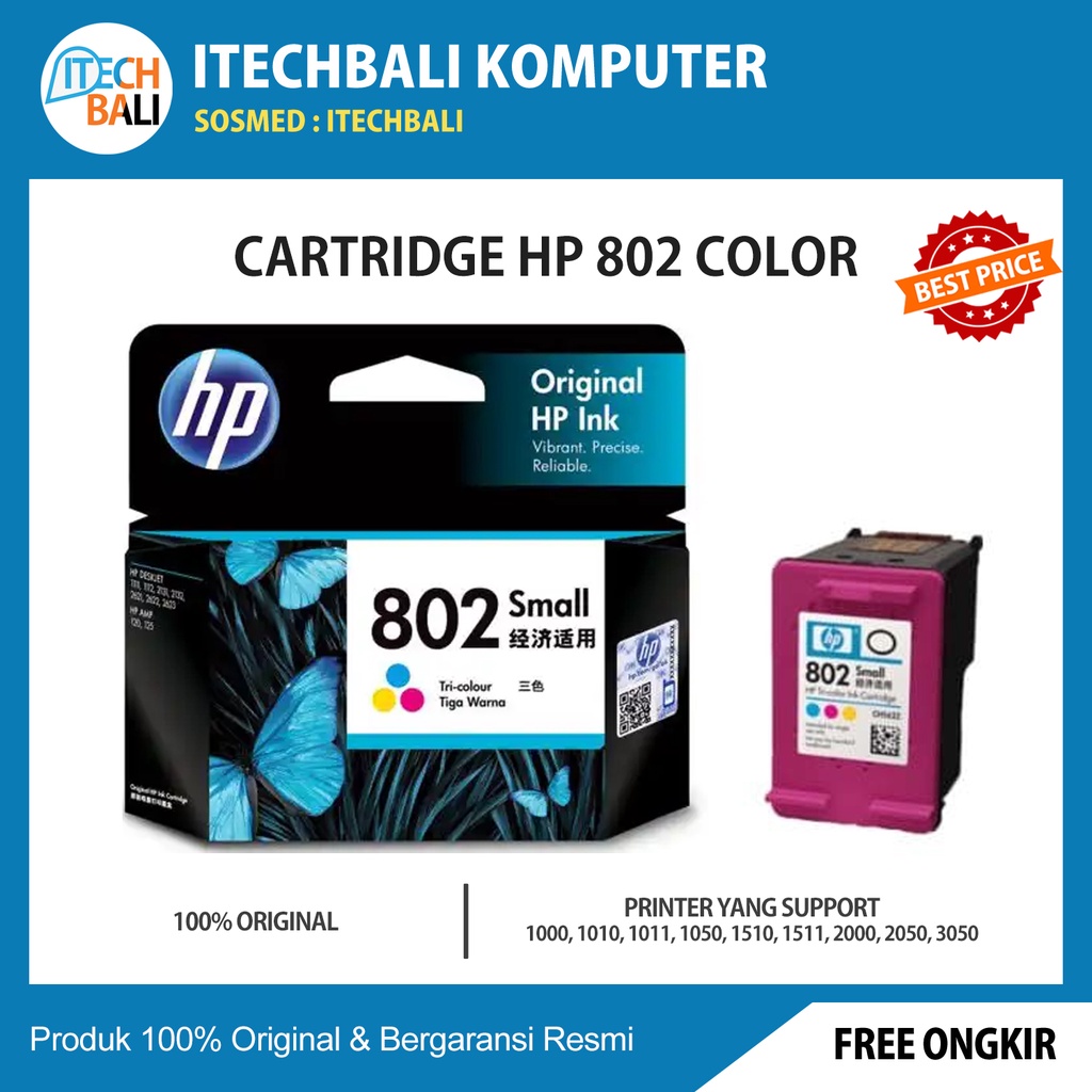 Cartridge HP Color 802 Original  | ITECHBALI