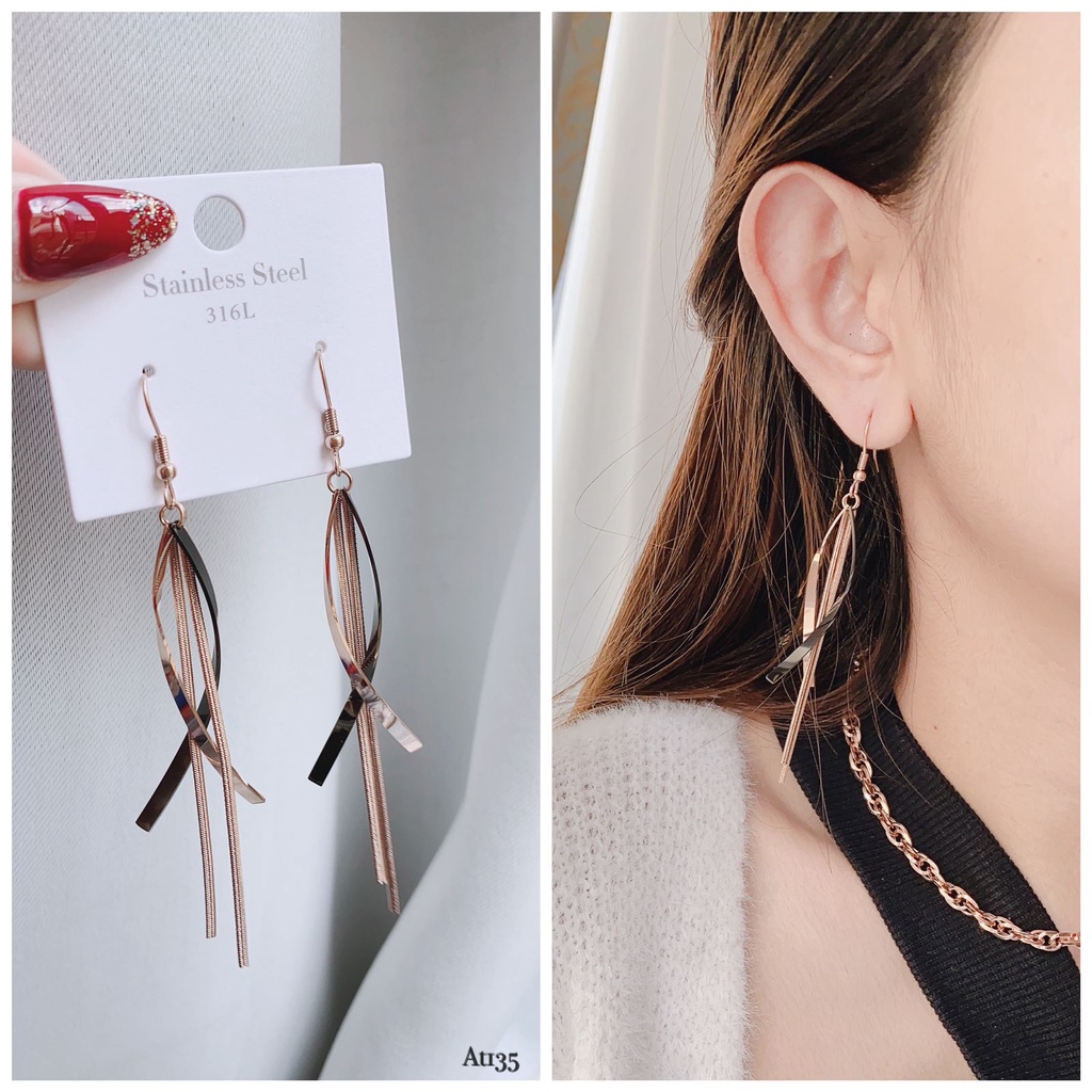 Anting Gantung Black Rose Titanium Anti Karat&Luntur Titanium