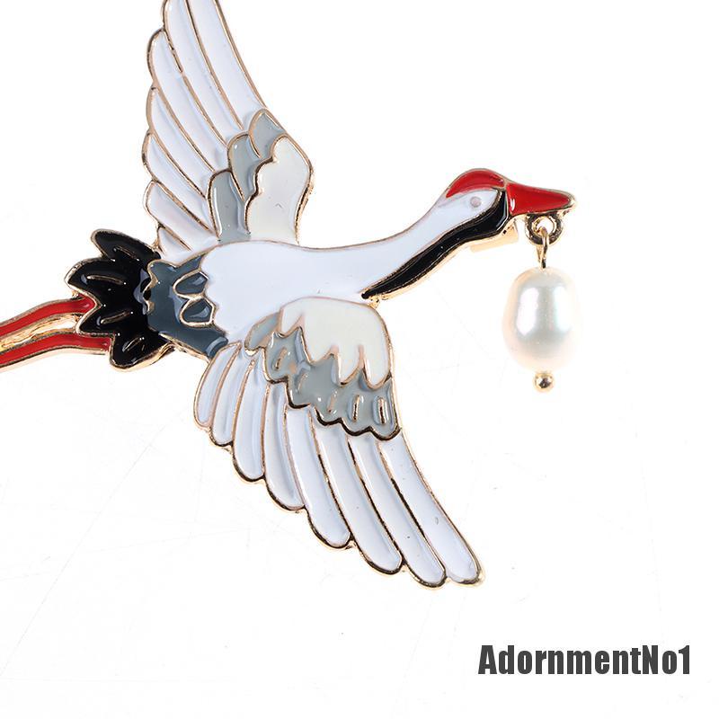 (Adornmentno1) 1pc Bros Pin Enamel Desain Burung Bangau Hias Mutiara Gaya Vintage Untuk Wanita