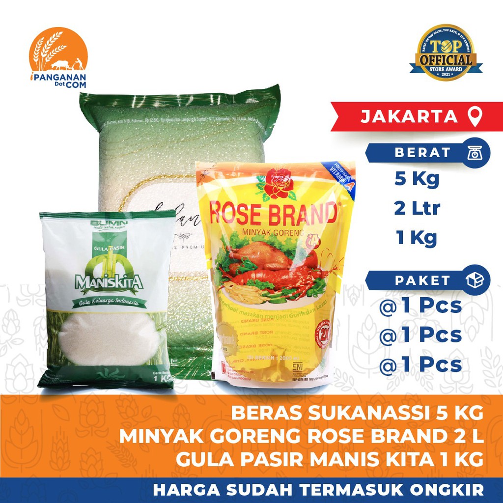 

Paket Sembako iPanganan D - Beras, Gula Pasir, & Minyak Goreng (Harga + Ongkir)
