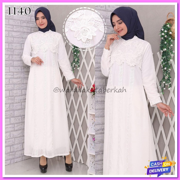 Baju Gamis Wanita Remaja Terbaru 2020 Model Kekinian Duyung Saten XO523 Gamis Putih Premium / Gami