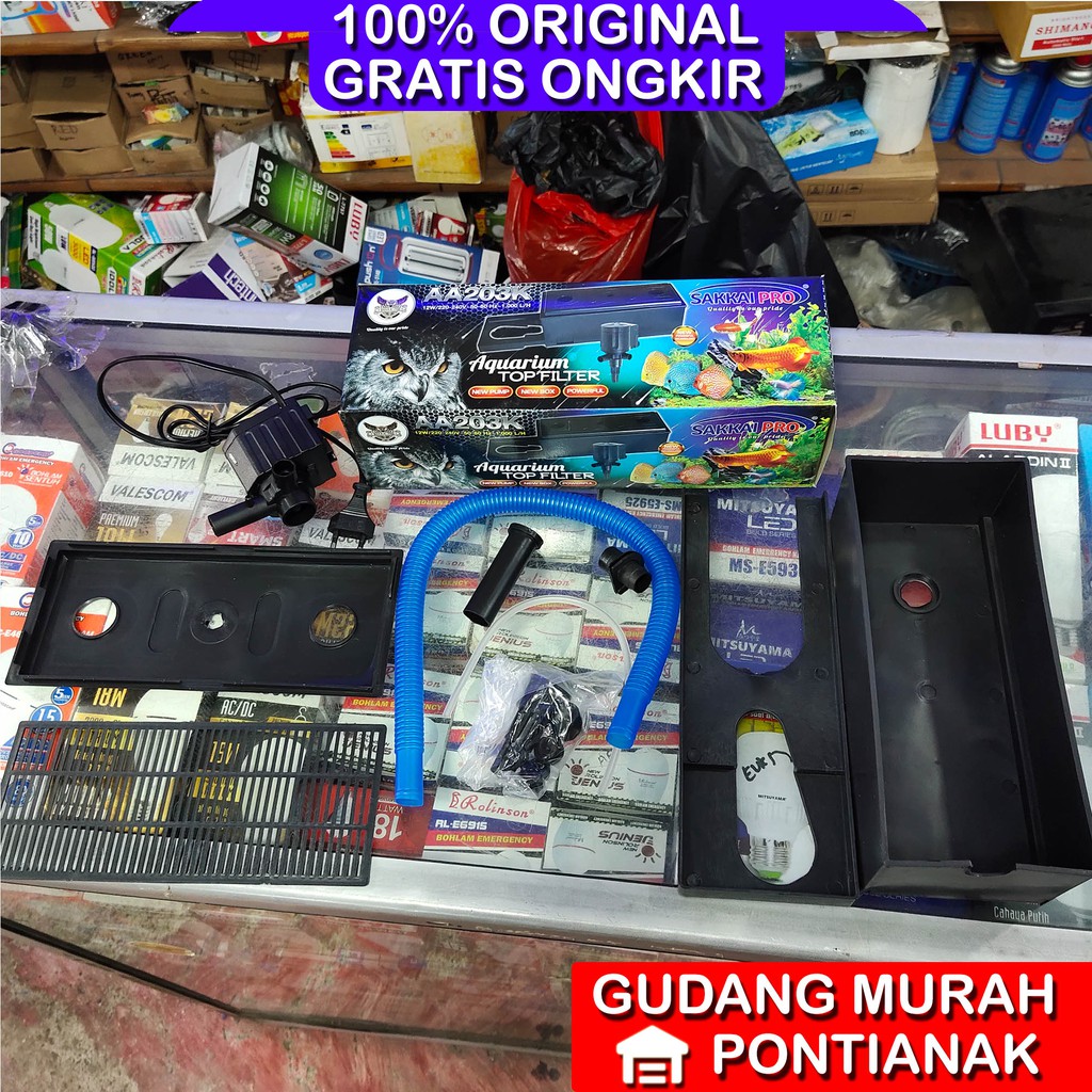 Pompa Mesin Aquarium 12w Set lengkap Filterbox SAKKAI PRO AA203K kotak saringan air oksigen ikan