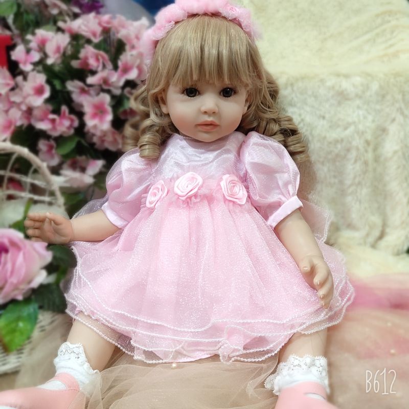 Ready Boneka Reborn 60 cm Original Premium Dress Rambut Curly