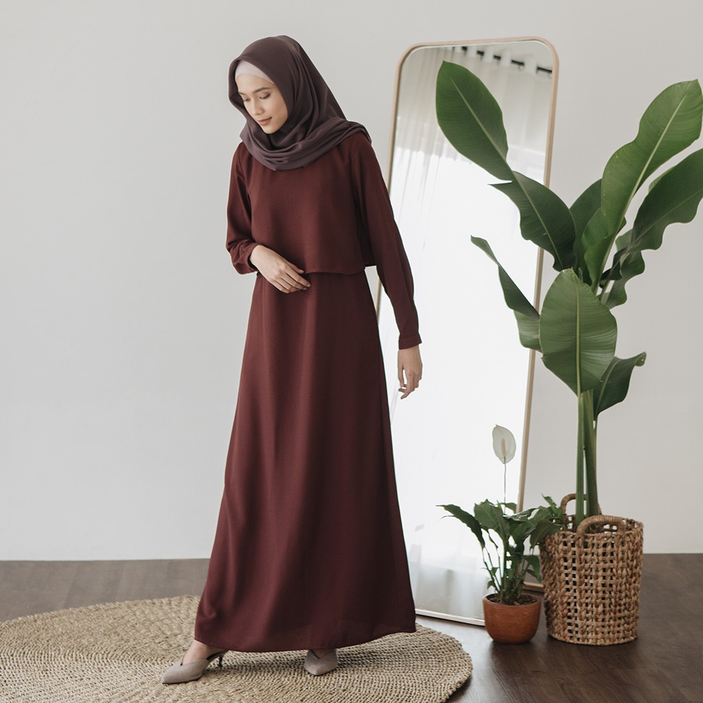 Askara by Aska Label - Gamis wanita panjang dress wanita lengan panjang busui friendly bahan crepe warna maroon, pink mauve