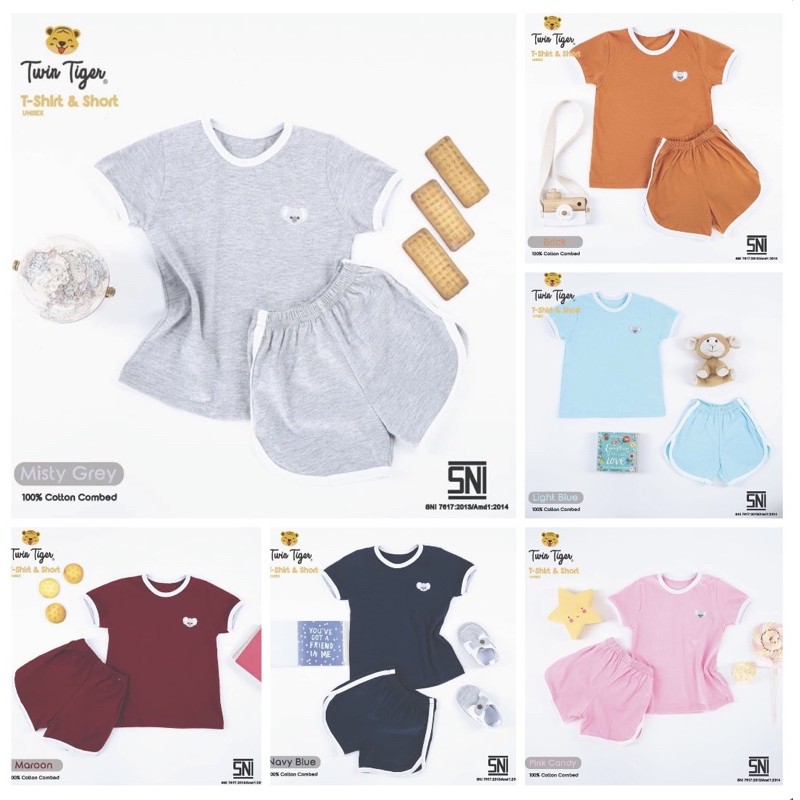 Twin Tiger Baby - Setelan Kaos Anak Baju retro tshirt and Short 0 - 5 tahun