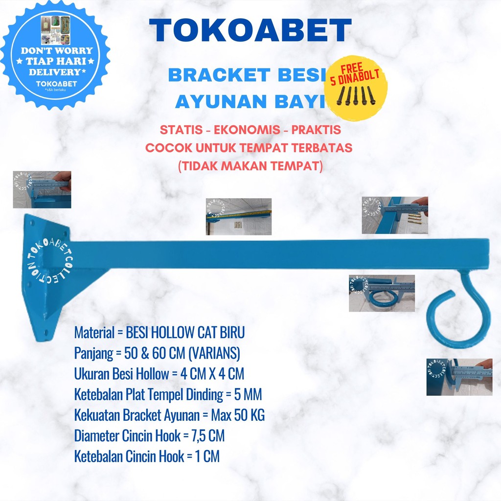 PAKET MANUAL BRACKET WALL+KAIN KELAMBU BESI AYUNAN BAYI Besi Tebal Tempel Tembok dengan Dinabolt