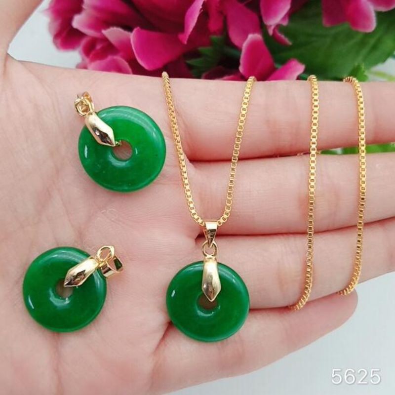 promo liontin wanita lapis mas mata giok hijau terlaris