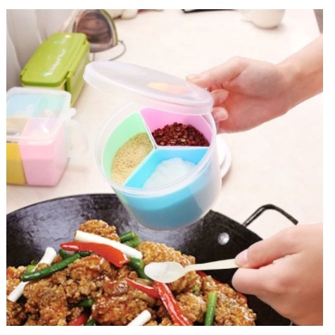 

TEMPAT BUMBU 3 SEKAT WADAH GARAM MICIN GULA / KOTAK BUMBU 3 IN 1 / TEMPAT BUMBU DAPUR RACK BOX GARLIC SALT SUGAR