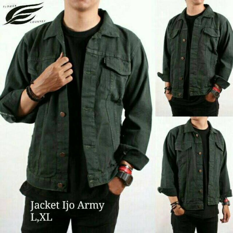 Jaket Jeans pria Hijau Army