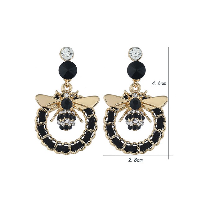 LRC Anting Tusuk Fashion Black Insect Alloy Tassel Earrings F61266