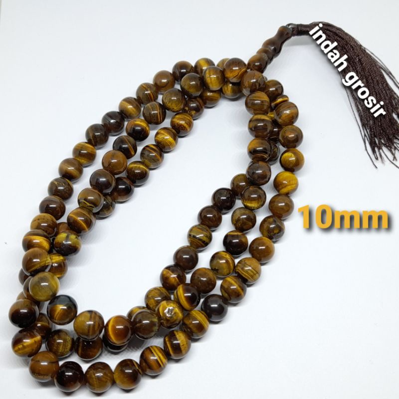 TASBIH BATU NATURAL TIGER EYE SPAH 10MM 99BUTIR