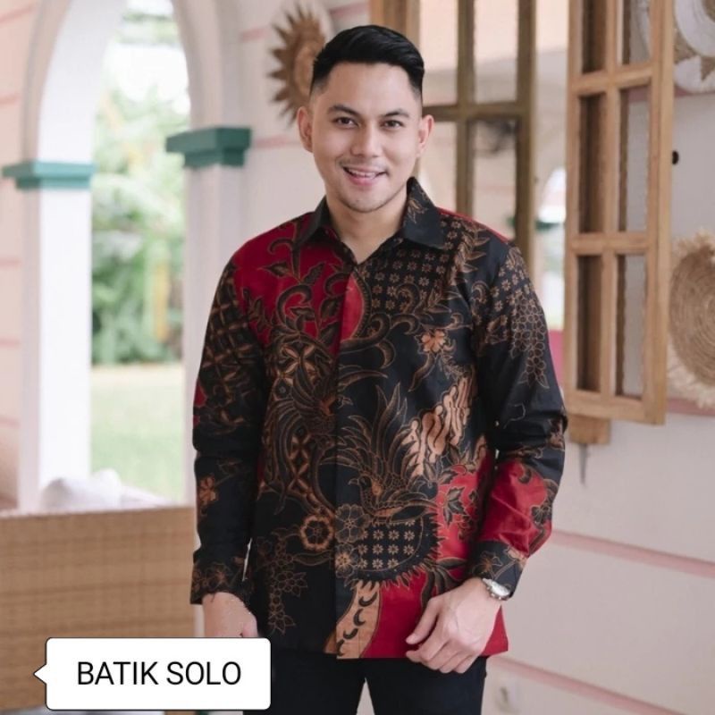 KEMEJA BATIK PRIA KAWUNG Peksi merah lengan panjang