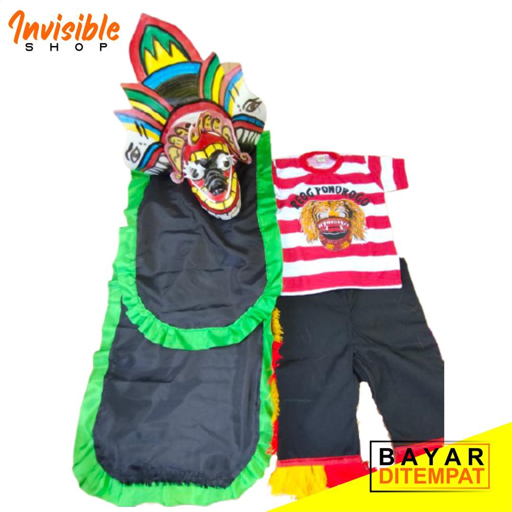 Paket stelan baju reog + barongan kecil kain lebar tinggal pakai | set stelan baju dan barongan maianan anak tradisional