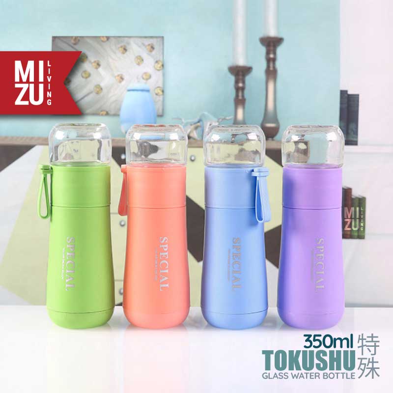 MIZU TOKUSHU Glass Water Bottle Botol Air Minum Kaca BPA-Free Tumbler Saringan Teh Infused Water