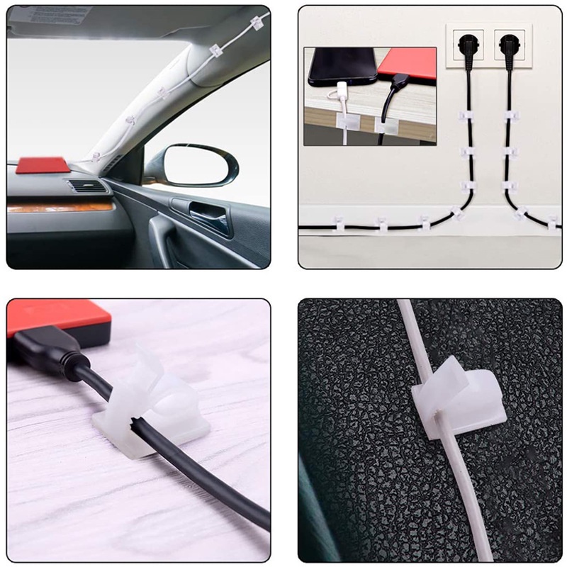 10pcs / Set Holder Organizer Kabel Usb / Mouse Bahan Plastik Adjustable Dengan Perekat Untuk Meja