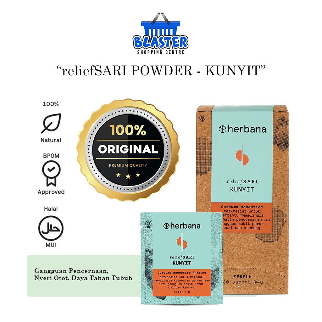 Jual Herbana Relief Sari Powder Kunyit Isi 30 Sachet 4g Shopee