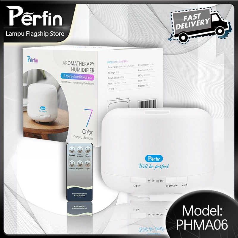 BLINGO x Perfin 500ml aromaterapi humidifier 7 berubah warna LED putih muda+kendali jarak jauh