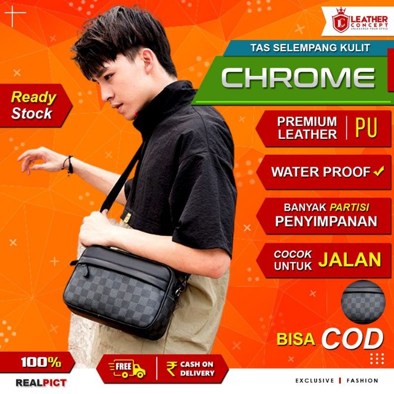 Tas Selempang Pria Kulit Tas Kulit Pria Tas Pria Tas Jalan CHROME