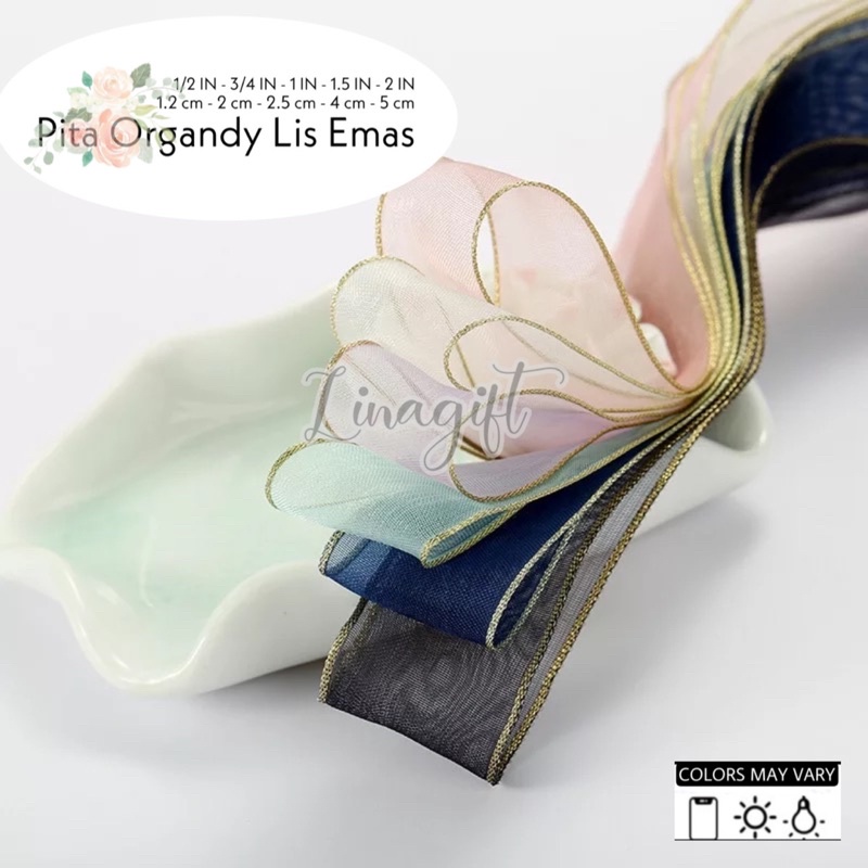 ( 3 Meter ) PITA ORGANDI LIST EMAS 1.5 IN / 4 CM - ORGANDY LIS EMAS HIASAN KADO