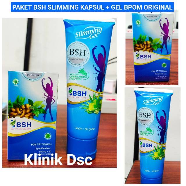 PAKET PELANGSING BSH ORIGINAL (BODY SLIM HERBAL) TERDIRI DARI 1 KAPSUL + 1 SLIMMING GEL