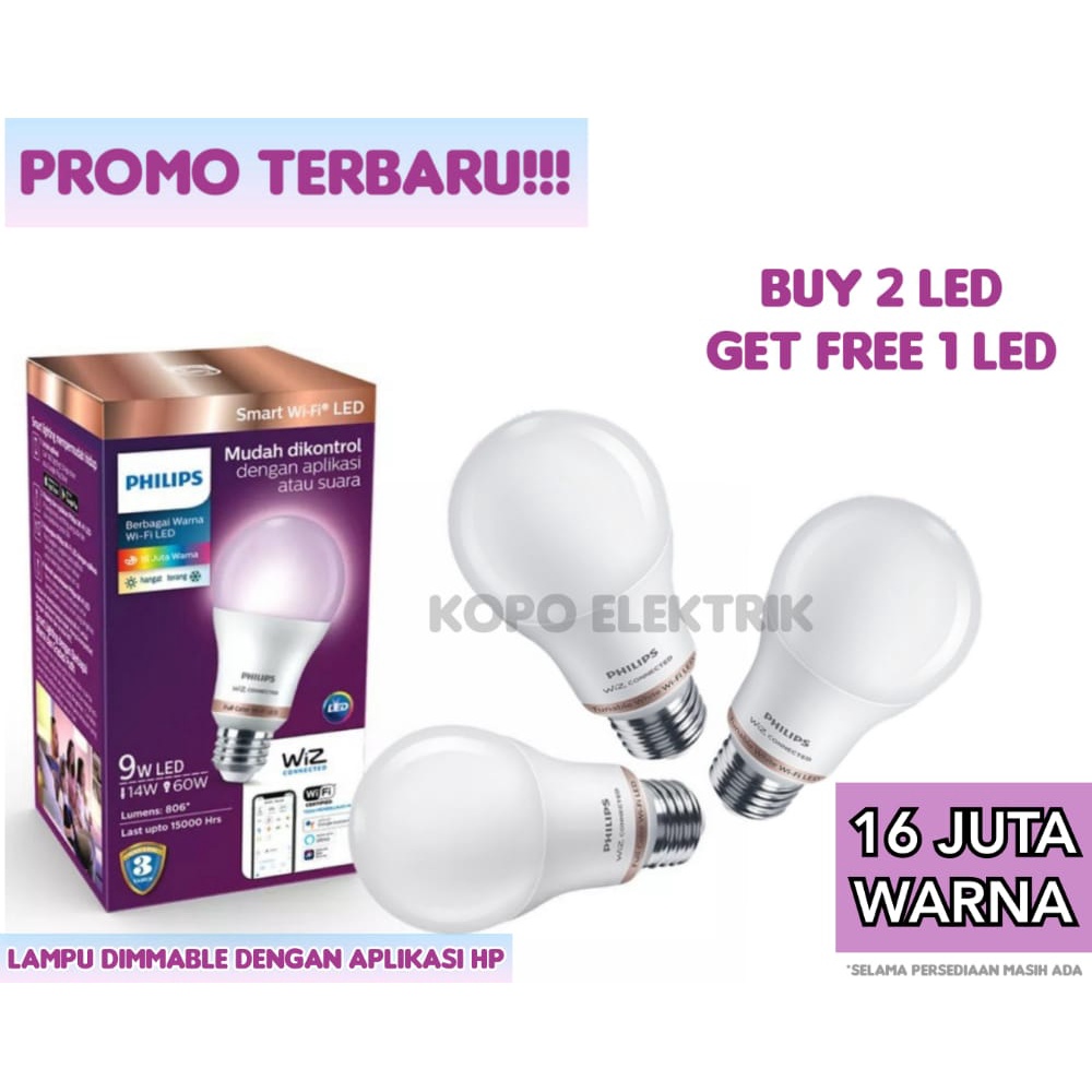 PROMO!!! Lampu Led Philips Smart WiFi 9w Colourfull dan Tunable White Beli 2 Gratis 1