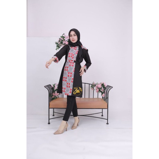 tey-17 Batik wanita ASJ SA HRB026 Kenongo Kemeja Tosca Pendek-azzura maron