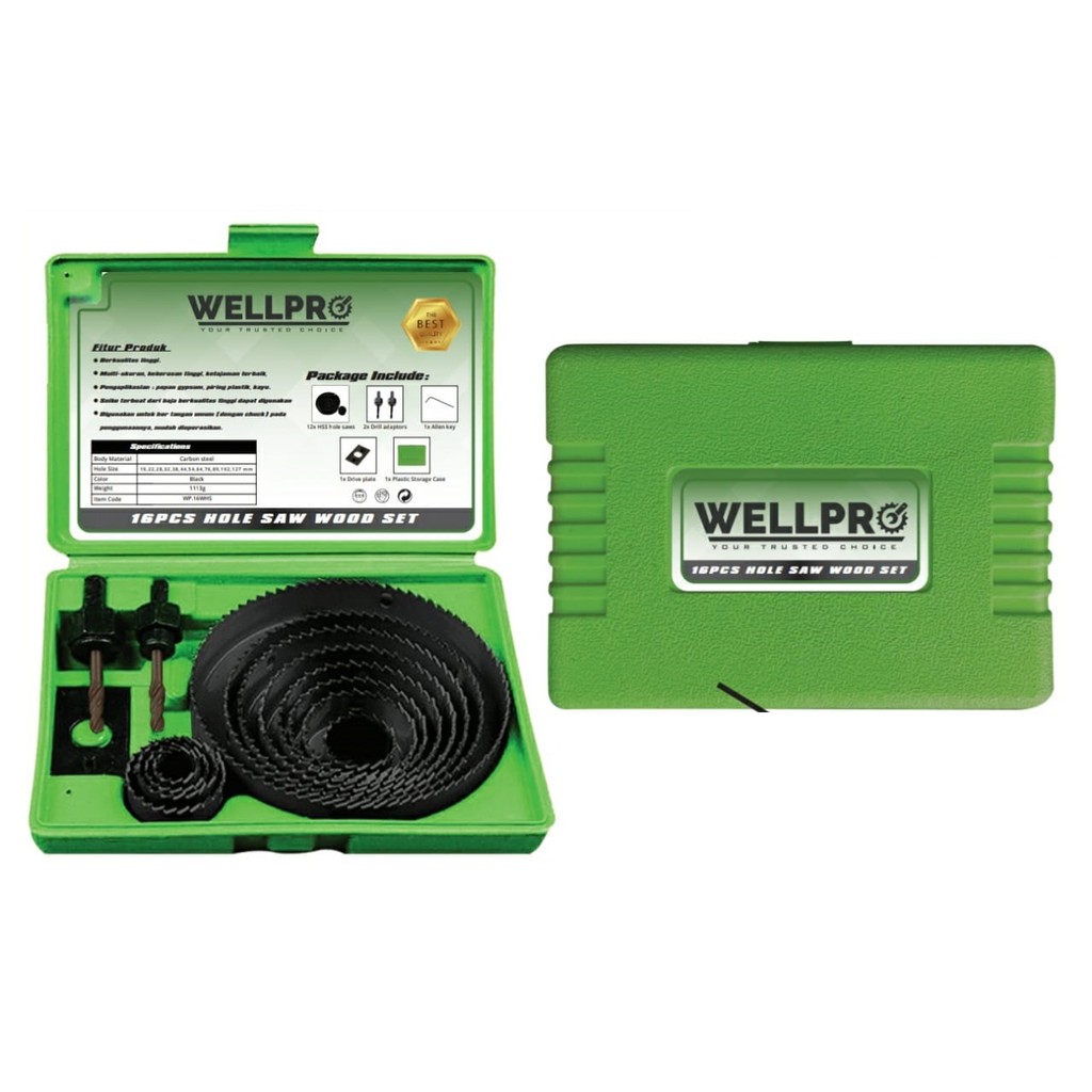 Hole Saw Holesaw Set 16 pcs Wellpro Mata Bor Pelubang Kayu Paralon Hidroponik