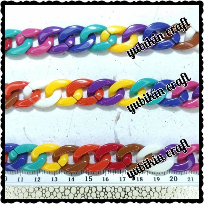 

1 Meter Rantai Tas Plastik 16x22mm Warna Warni Gelap+Kaitan Besi