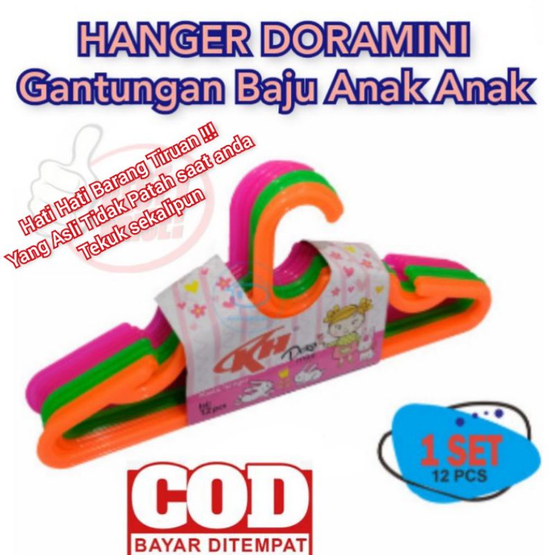 12 PCS GANTUNGAN HANGER BAJU BAYI ANAK KECIL MURAH GANTUNGAN BAJU MINI DORAMINI DORA KH PLASTIC