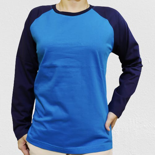 Kaos Polos Reglan Biru Turkis Lengan Navy panjang M L XL XXL