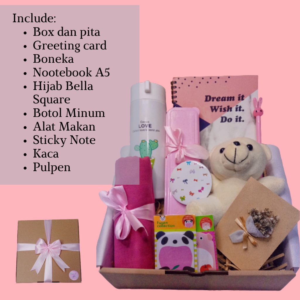 Hampers Kado Gift Box Hadiah Ulang Tahun Wisuda Cewek Cowok Birthday Graduation Boneka dan Hijab