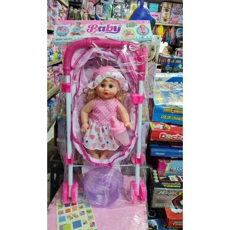 stroller Mainan Boneka Baby Stroler besi bisa papa mama ada 12 suara (P8S1) stroller baby roda 3 lip