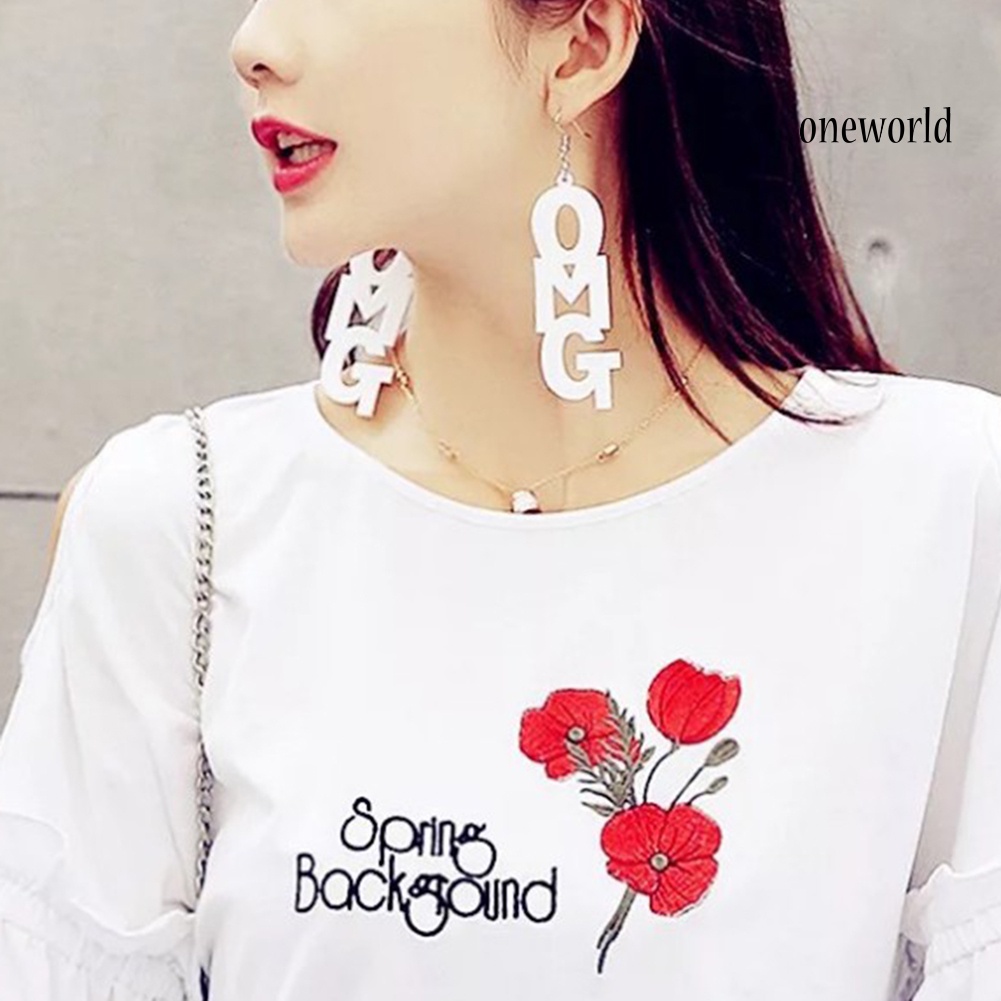 OW@ Hip Hop OMG Letter Acrylic Long Dangle Statement Women Hook Earrings Jewelry