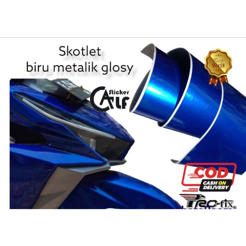 sticker. skotlet biru metalik glosi mengkilap 1 meter