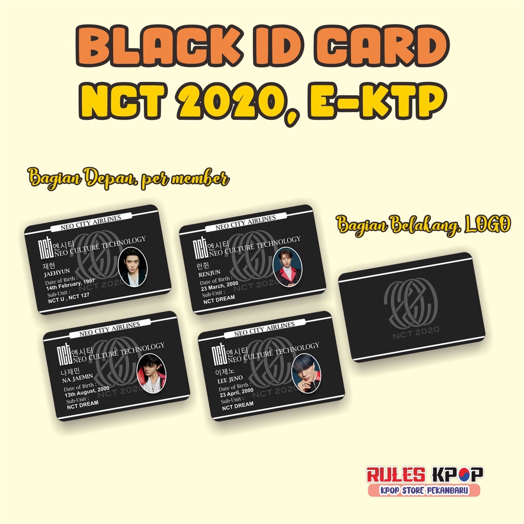 

[PREMIUM] ID CARD PVC NCT IDENTITY CARD NCT STUDENT ID CARD NCT FANMADE BLACK CARD NCT DREAM BLACK CARD NCT 127 ID CARD NCT 2020 NAME TAG NCT