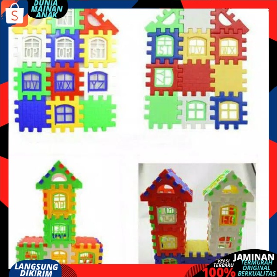 Mainan Anak Edukasi Blok rumah Puzzle BALOK SUSUN BENTUK rumah funny block JM 8211 Plastik Berkualitas SNI